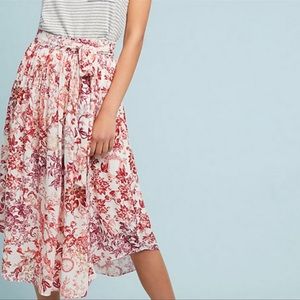 Anthropologie Red and White Floral Midi Skirt